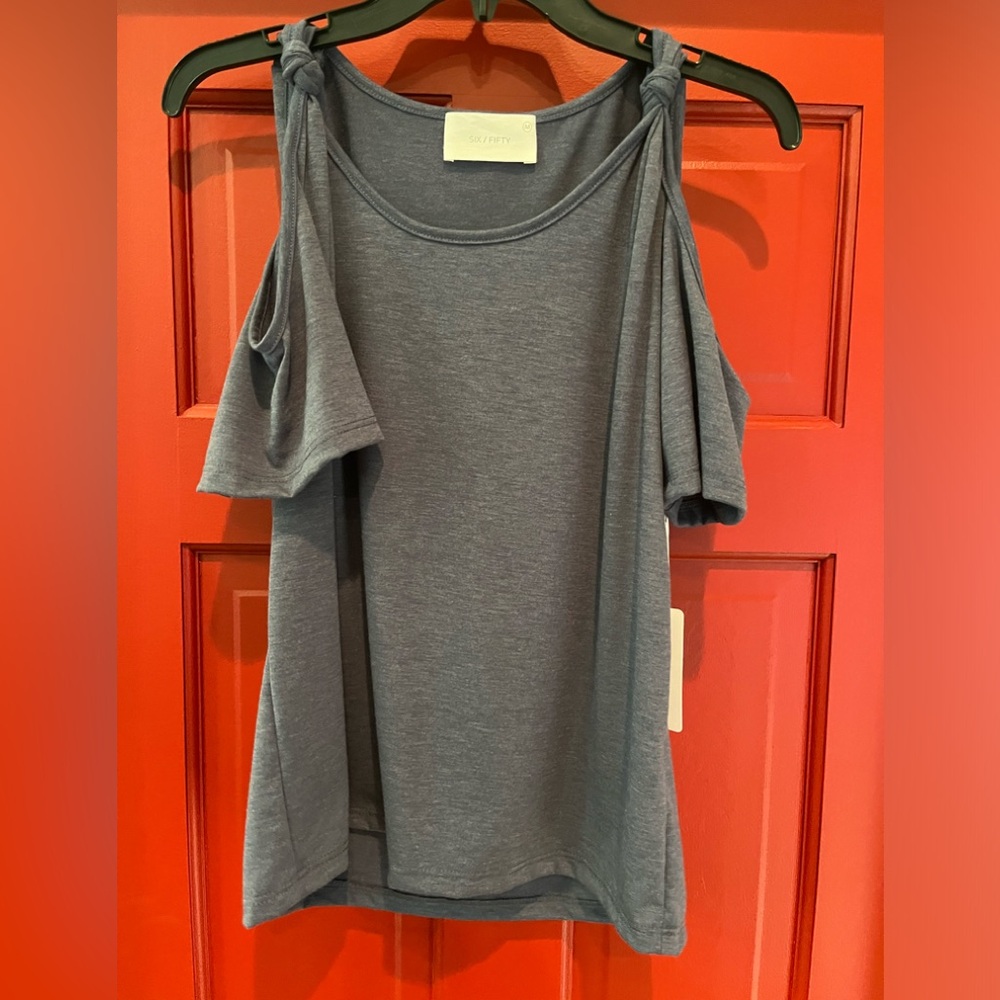 Sixfifty blue cold shoulder knot top
